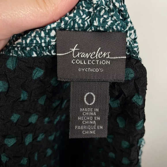 Chicos Travelers Crinkle Shirt Open Front Black Green Sz. 0 (Small) - Picture 7 of 11